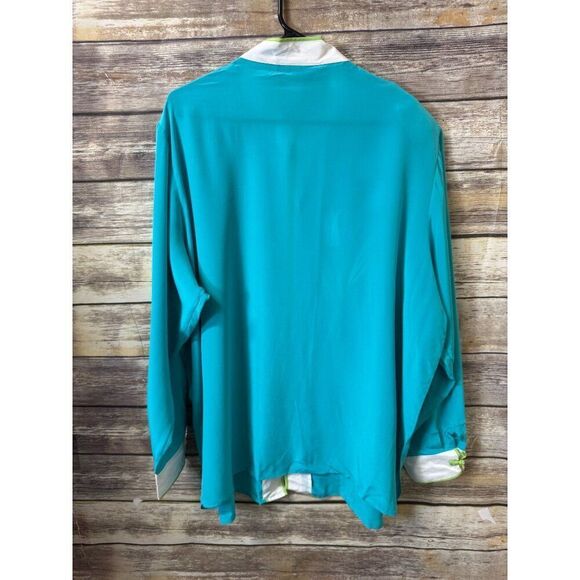 Bob Mackie Wear Art Silk Blouse and Tank Top Set 2X Mandarin Collar Tulip Print - Picture 10 of 10